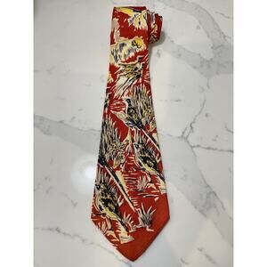 Vintage 1940s Regal Hand Painted Cravat Tie Necktie Pheasant Bird Nature 48 x 4